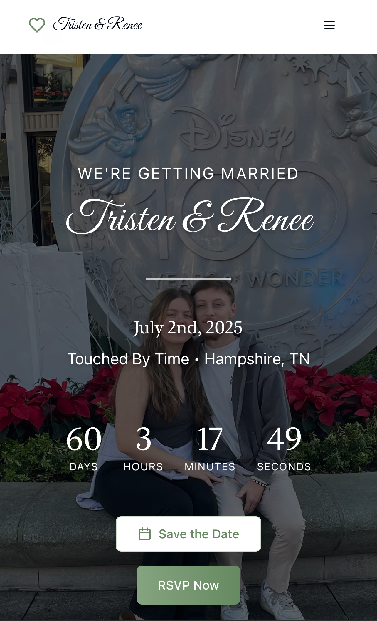 Tristen & Renee Wedding - Elegant wedding website with RSVP functionality and countdown timer. by Tristen Jackson